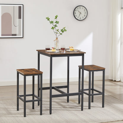 Industrial Style 3-Piece Bar Table Set, Rustic Brown and Black