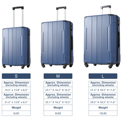 24'' Lightweight Expandable Hardshell Spinner Suitcase, ABS, Blue, w/TSA Lock (Single Luggage)