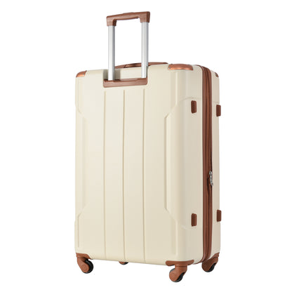 24'' Lightweight Expandable Hardshell Spinner Suitcase, ABS, Brown & White, w/TSA Lock (Single Luggage)