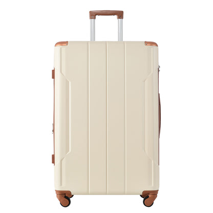 24'' Lightweight Expandable Hardshell Spinner Suitcase, ABS, Brown & White, w/TSA Lock (Single Luggage)