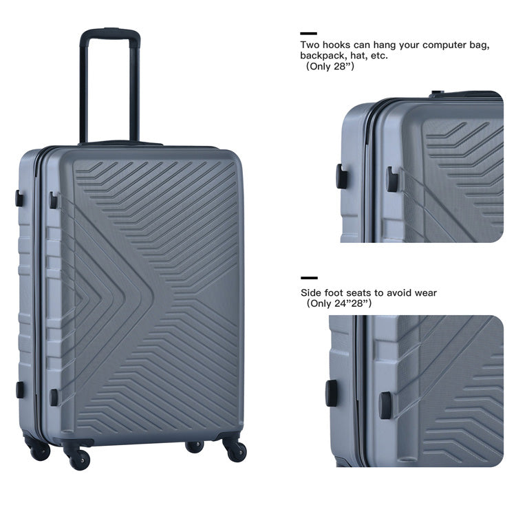 3-Piece ABS Lightweight Luggage Set — Spinner Wheels, TSA Lock, Gray (20"/24"/28")