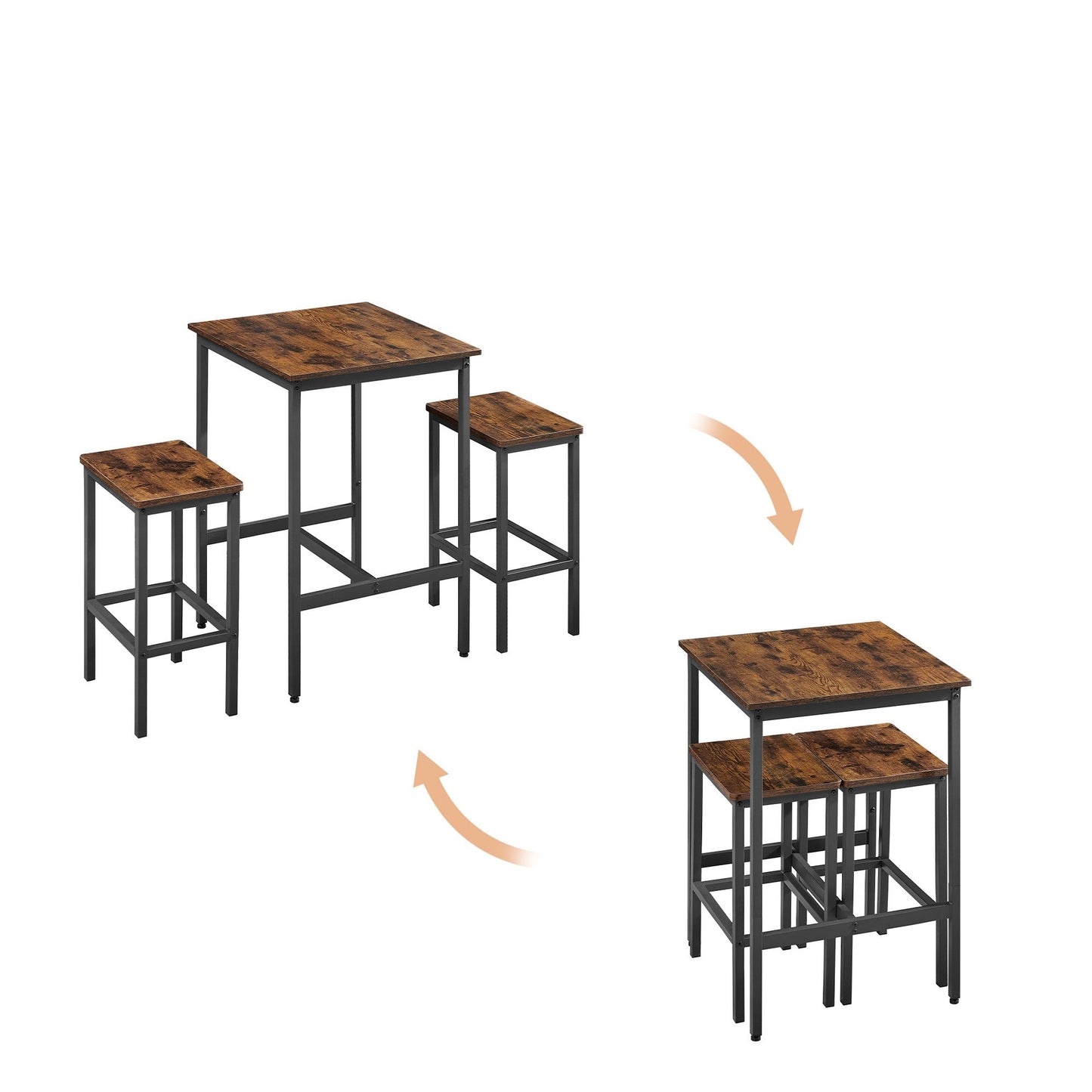 Industrial Style 3-Piece Bar Table Set, Rustic Brown and Black