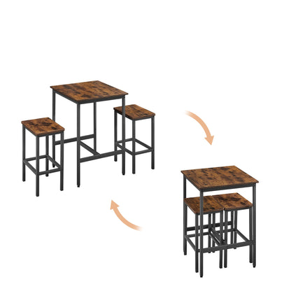 Industrial Style 3-Piece Bar Table Set, Rustic Brown and Black