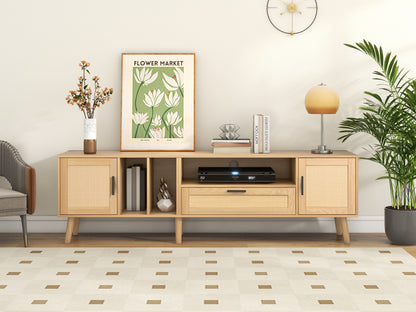 Vine TV Stand — 2 Cabinets, 2 Open Shelves, Solid Wood Legs (Up to 80" TVs)