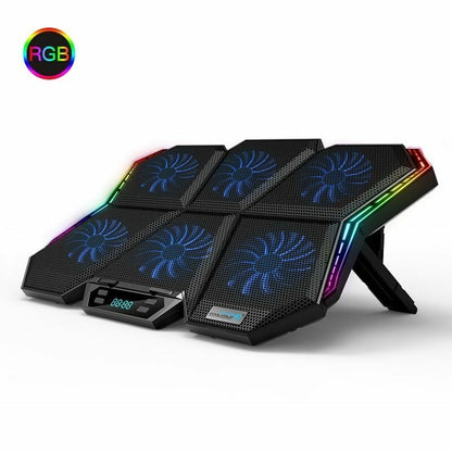 COOLCOLD K40 RGB Laptop Cooler — 6 Fans, 2 USB Ports, LED Display, RGB Lighting & Notebook Stand for 12-17" Laptops