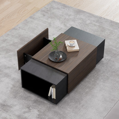 47-Inch Modern Farmhouse Drawer Coffee & Texture Black Table for Living Room or Office