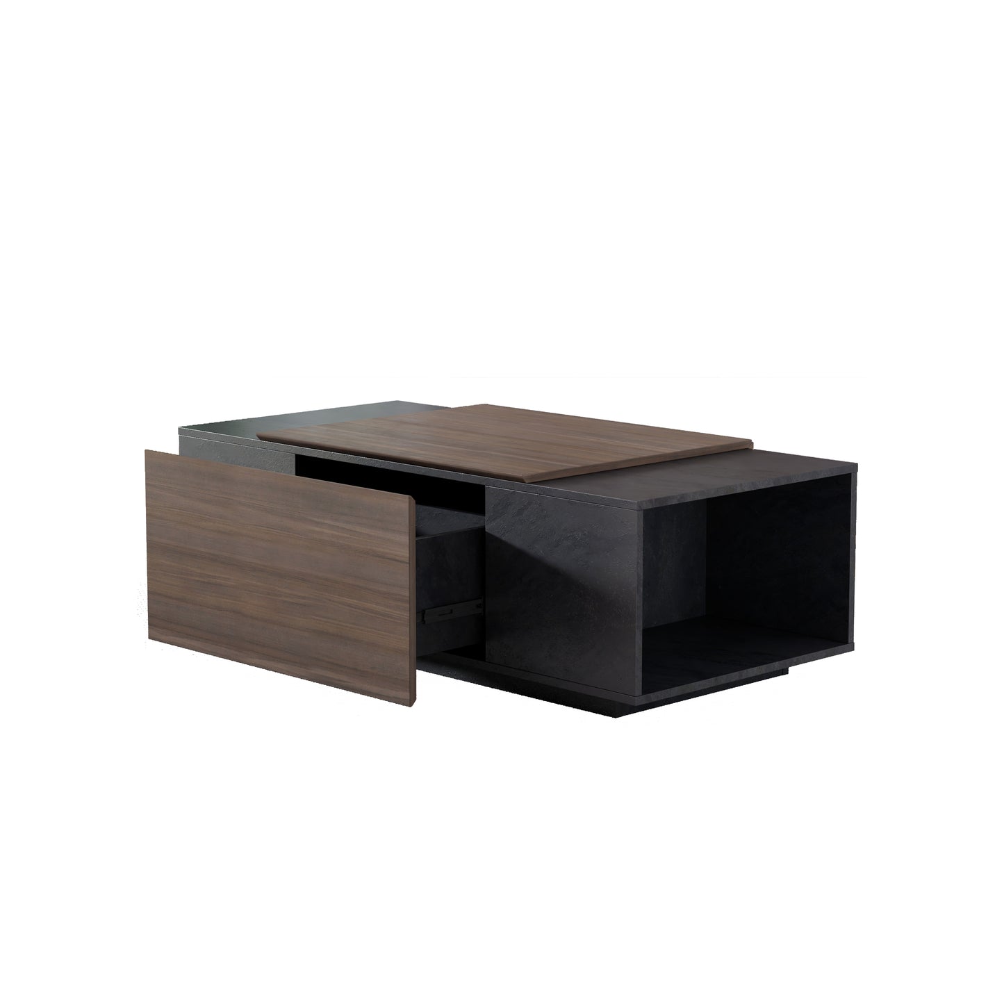 47-Inch Modern Farmhouse Drawer Coffee & Texture Black Table for Living Room or Office