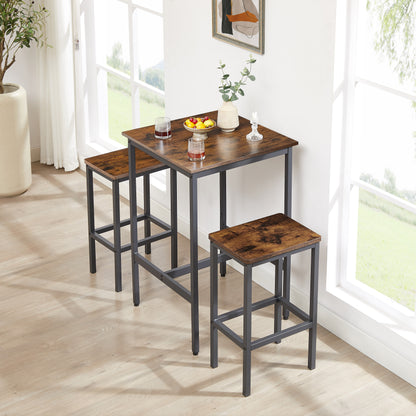 Industrial Style 3-Piece Bar Table Set, Rustic Brown and Black