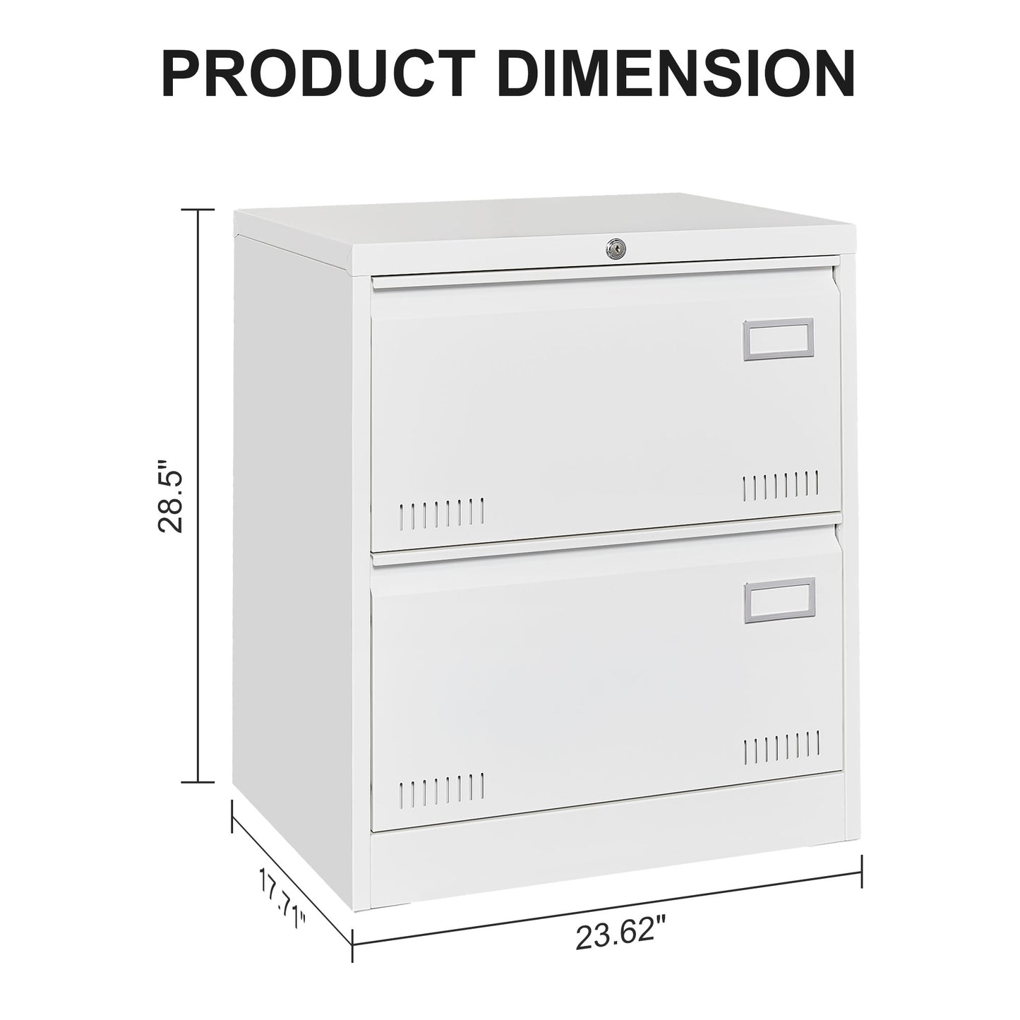 White Horizontal File Cabinet w/Lock - 2 Drawer Metal Filing Cabinet for Legal Documents & Office Use