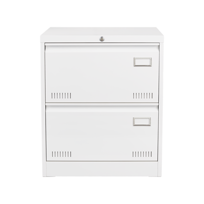 White Horizontal File Cabinet w/Lock - 2 Drawer Metal Filing Cabinet for Legal Documents & Office Use