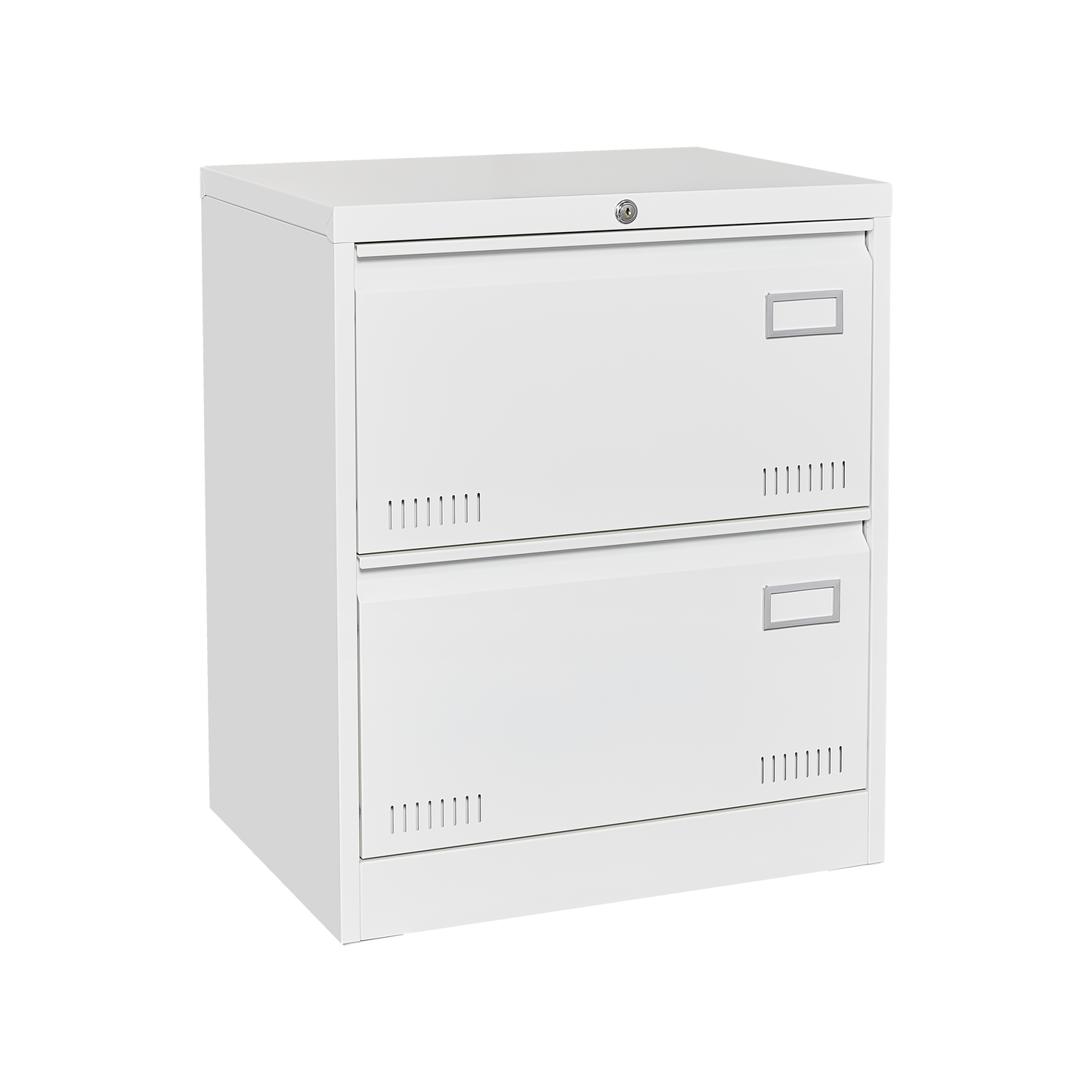 White Horizontal File Cabinet w/Lock - 2 Drawer Metal Filing Cabinet for Legal Documents & Office Use