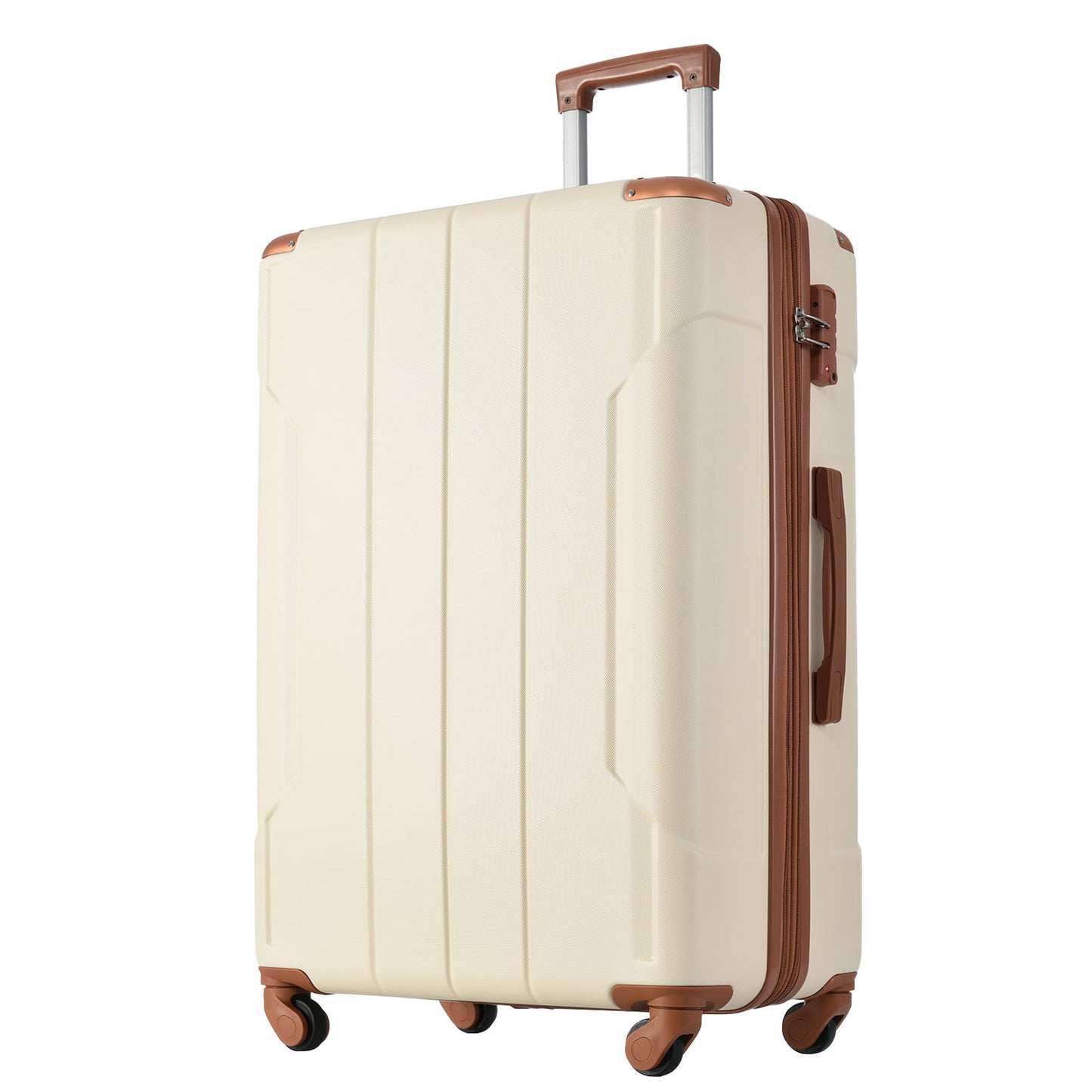 24'' Lightweight Expandable Hardshell Spinner Suitcase, ABS, Brown & White, w/TSA Lock (Single Luggage)