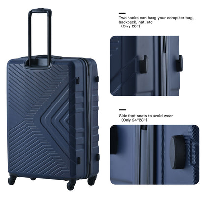 3-Piece ABS Lightweight Luggage Set — Spinner Wheels, TSA Lock, Navy (20"/24"/28")