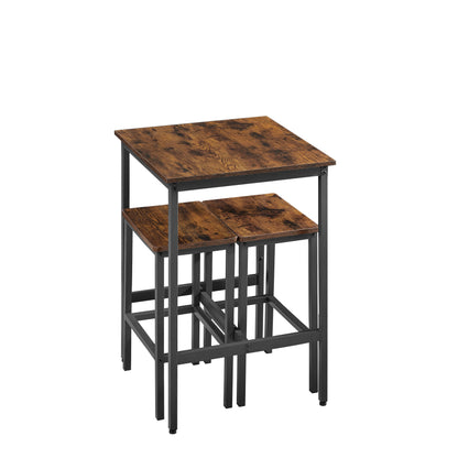 Industrial Style 3-Piece Bar Table Set, Rustic Brown and Black