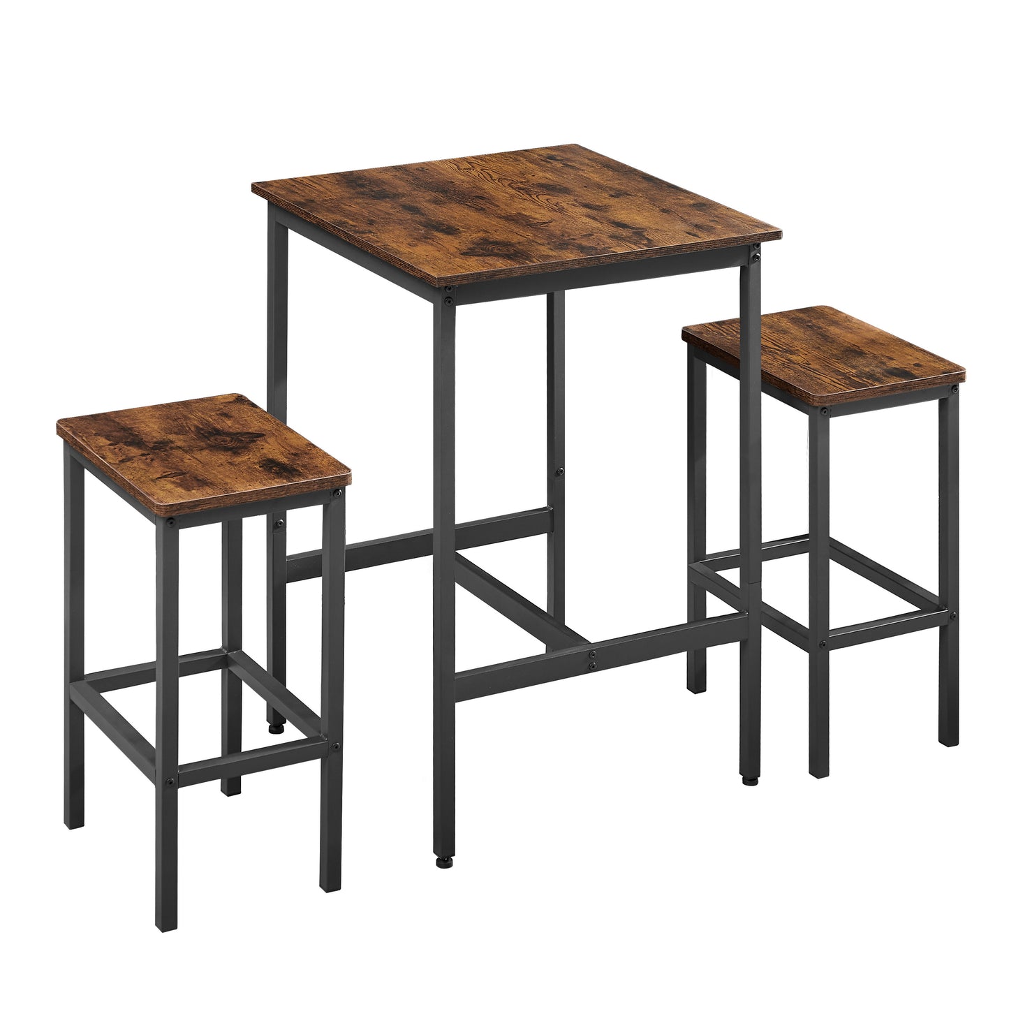 Industrial Style 3-Piece Bar Table Set, Rustic Brown and Black