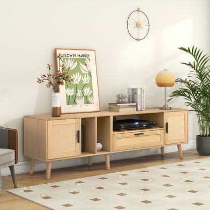 Vine TV Stand — 2 Cabinets, 2 Open Shelves, Solid Wood Legs (Up to 80" TVs)