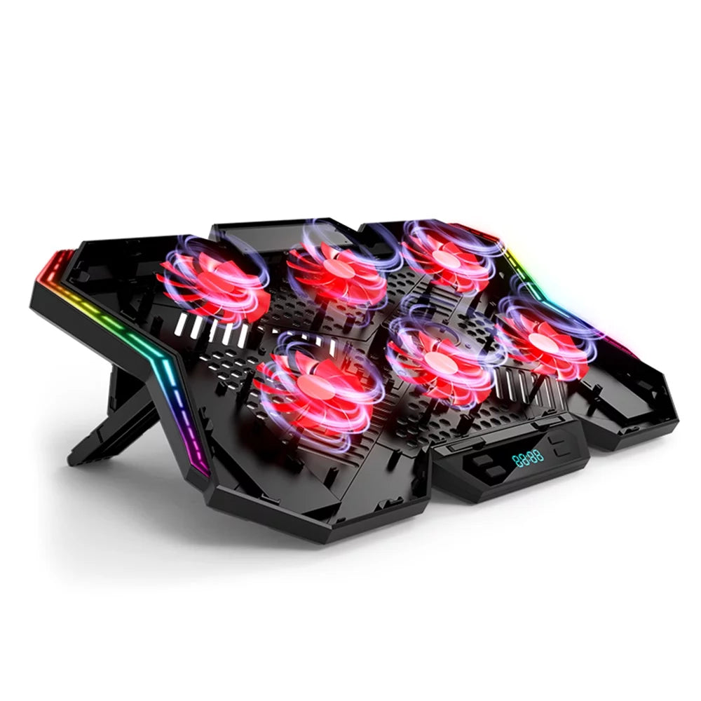 COOLCOLD K40 RGB Laptop Cooler — 6 Fans, 2 USB Ports, LED Display, RGB Lighting & Notebook Stand for 12-17" Laptops